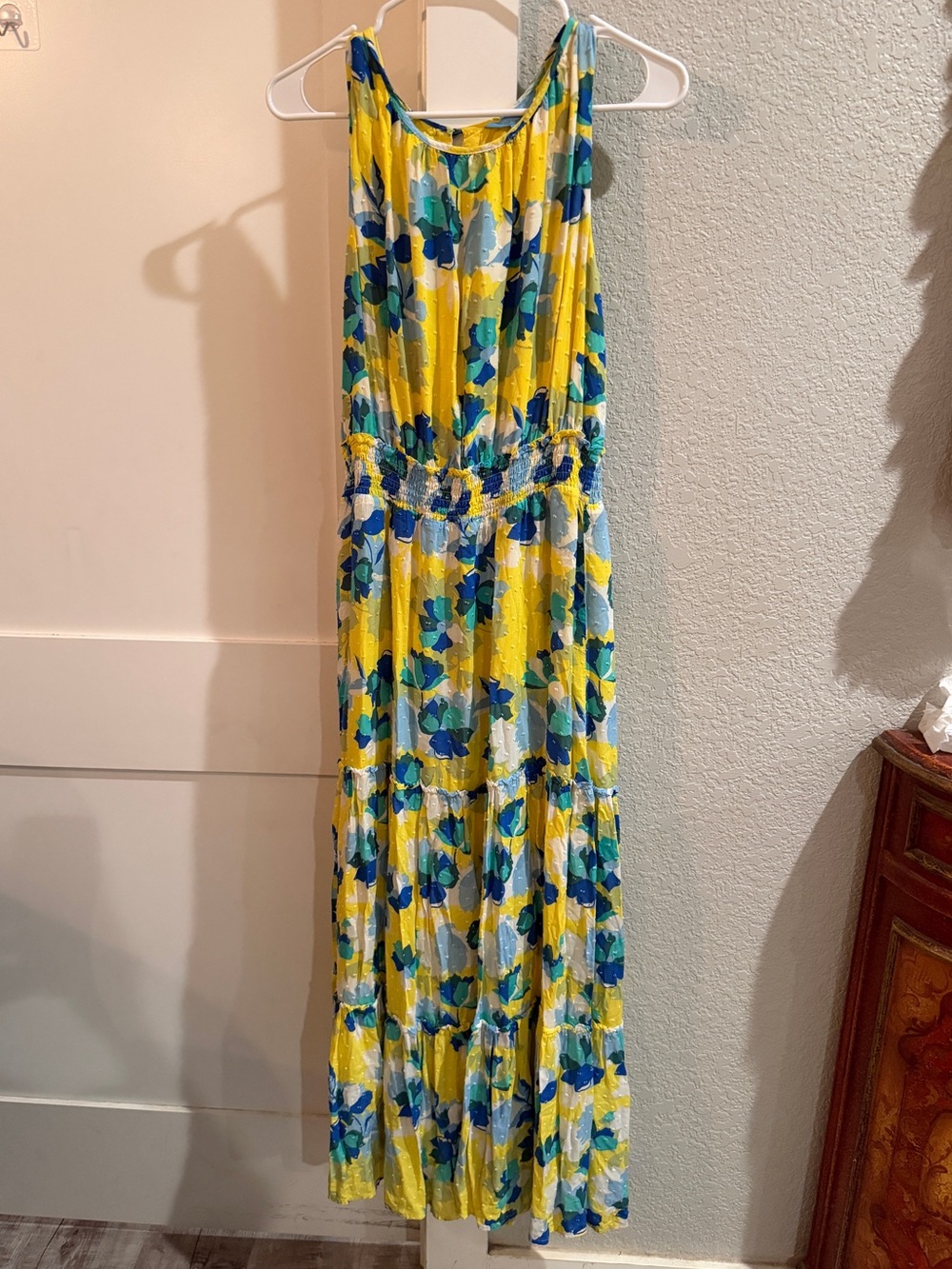 Draper James Yellow Floral Maxi Dress with Blue & Green Print